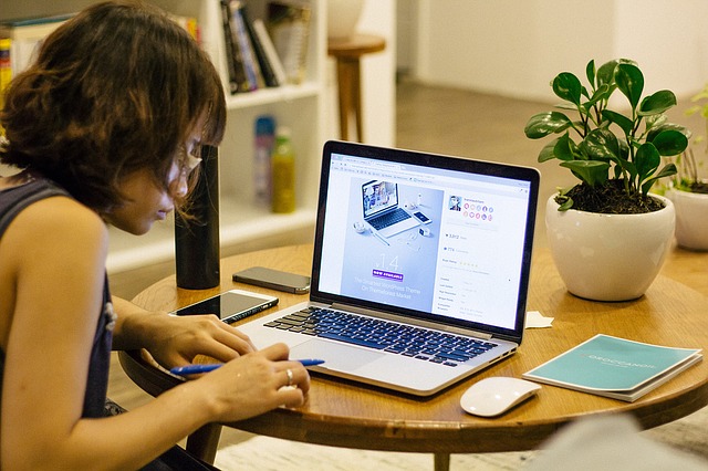 Woman working on a laptop