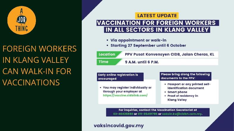 Walk-in Vaccinations Allowed for Foreign Workers in Klang Valley