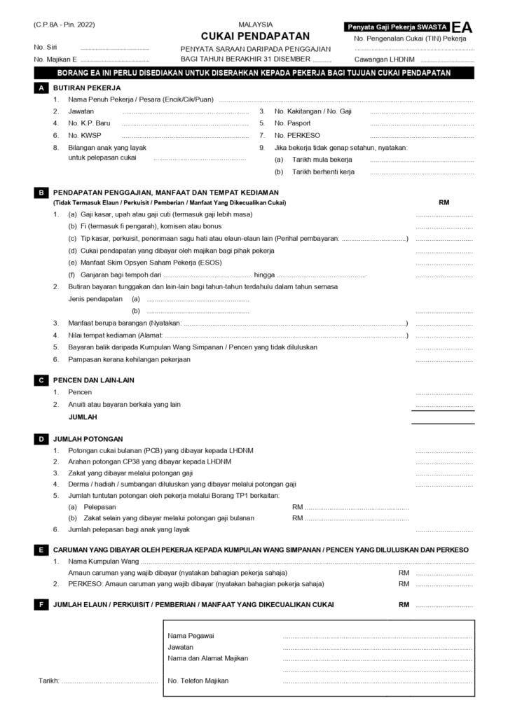 borang ea employer lhdn income tax malaysia