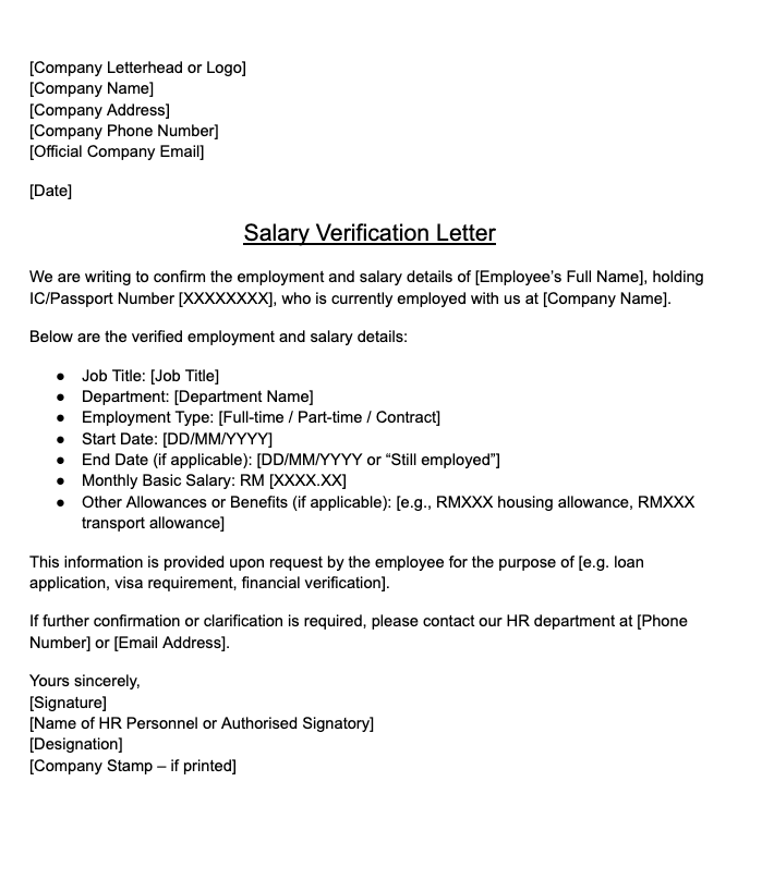Salary verification letter