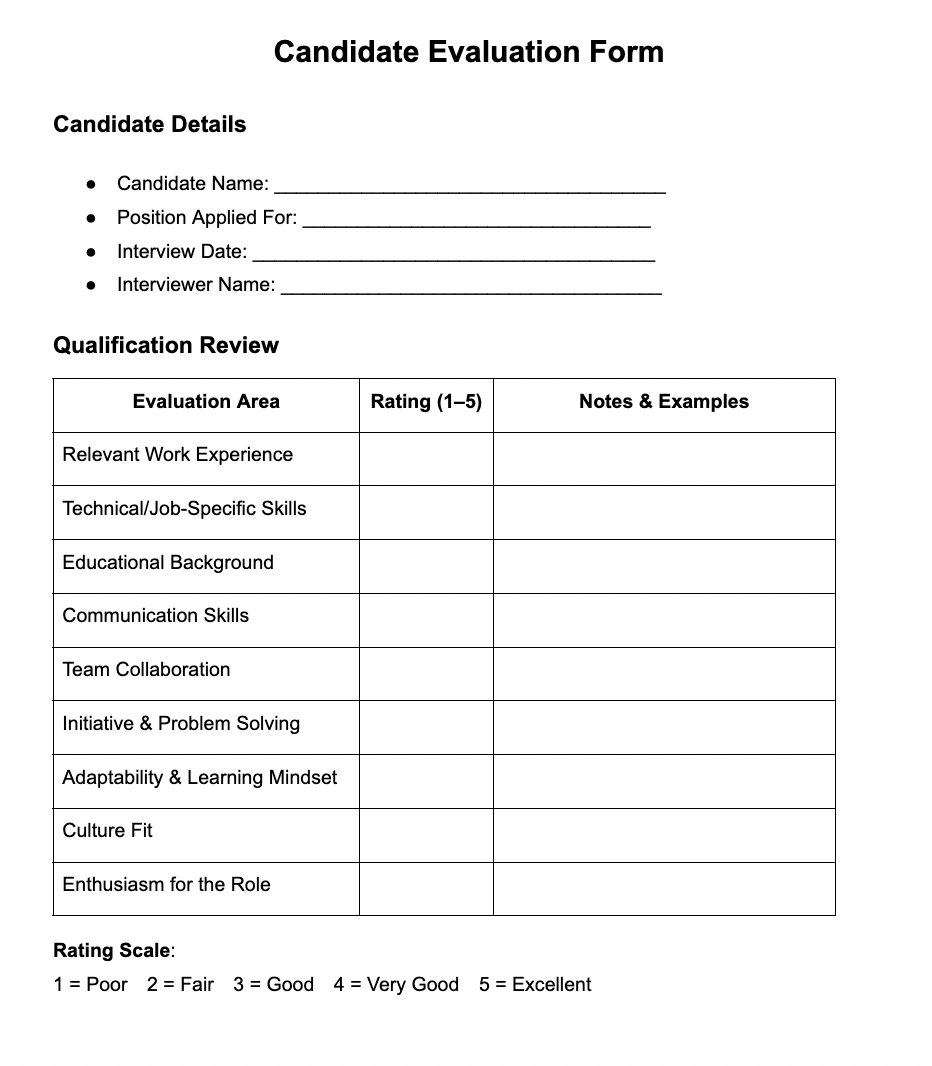 candidate evaluation form